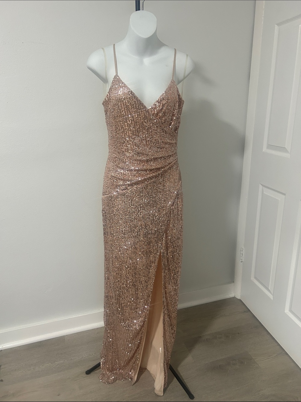 Emerald Sundae Rose Gold Sequin Maxi Dress with Slit